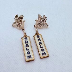 Vintage Dove Shalom Dangle Earrings Acrylic Slight Sparkle 2”